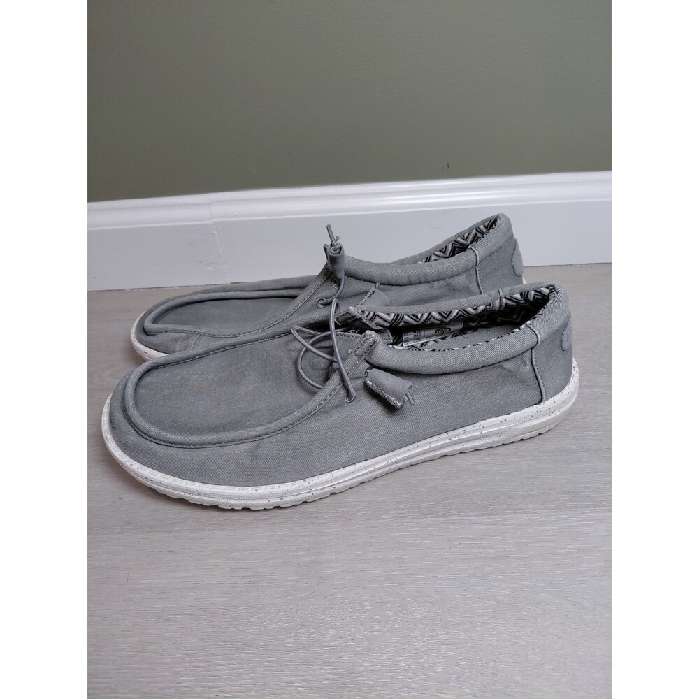 Hey Dude Wally Stretch Light Grey Canvas  Loafers Shoes Men Size 14M